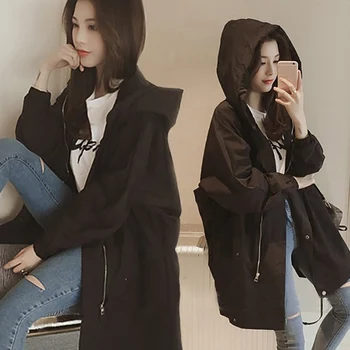 

Women Casual Waterproof Midi Long Hooded Trench Coats for Spring H9