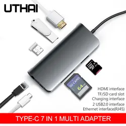 UTHAI C44 тип-c USB3.0/2,0 Мультиадаптер USB-C к HDMI SD TF концентратор-картридер RJ45 Ethernet конвертер для MacBook зарядка PD