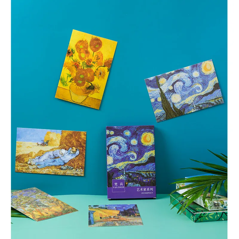 30 Uds clásico Van Gogh aceite de postal de pinturas de escritura Retro diario Memo Scrapbook tarjeta de felicitación decoración de la pared regalo de papelería