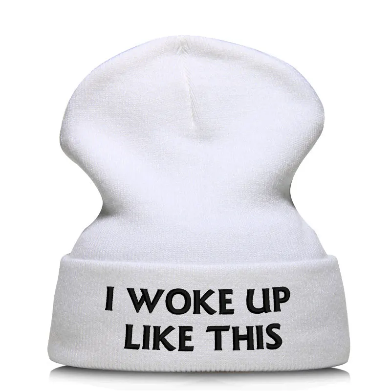 Beanie шляпа Skullie шапка, вязаная шапка-носок зима-осень вышивка в стиле панк Для мужчин Для женщин подростков уличных танцев забавные хип-хоп-«i woke up like this»