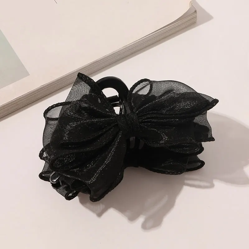 Korean Bow Mesh Hair Clip Super Fairy Solid Yarn Ribbon Bow Hairpin Organza Bow Tie Hair Claws Hair Accessories Drop shipping mini hair clips