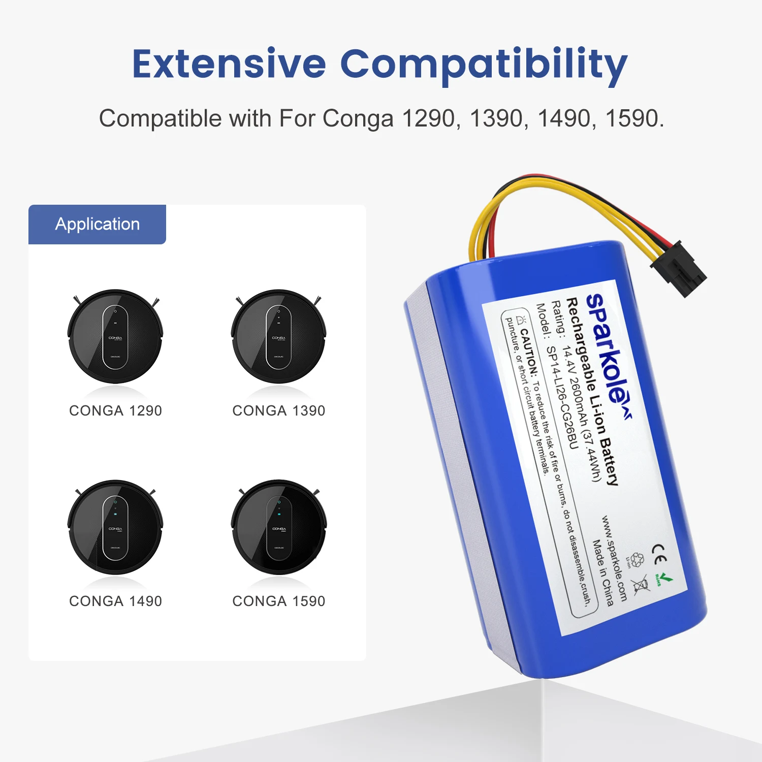 Sparkole 14.4v 2600mah Lithium-ion Battery For Cecotec Conga 1290 1390 1490  1590 Replacement Robot Vacuum Cleaner Battery - Vacuum Cleaner Parts -  AliExpress