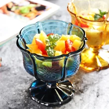 Новое поступление ретро тисненая цветная стеклянная чашка для мороженого десертная Салатница миска для мороженого Экологичная круглая гравировка