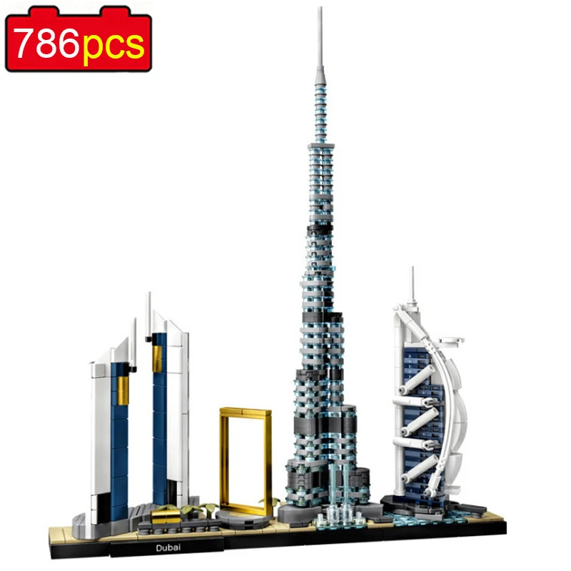 786 шт. серия городской архитектуры мини уличный вид Дубай фонтан Burj Al Arab Khalifa Tower
