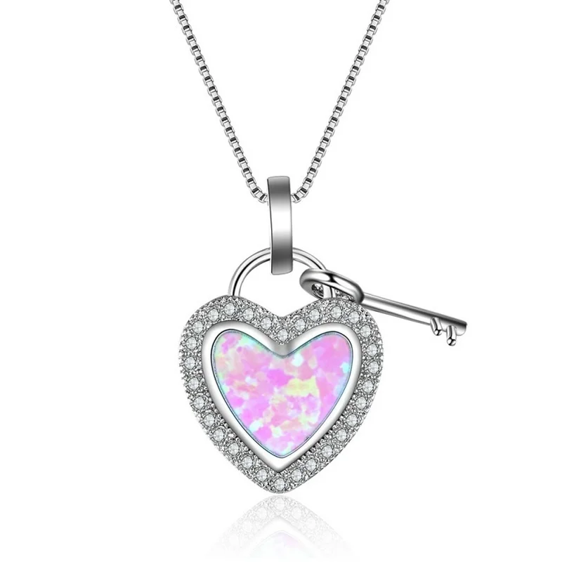 

Unique Design Love Heart Key Pendant Blue Necklace Female Wedding Jewelry Gift