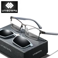 Polarized Magnet Clip On Glasses Frame Men Optical Prescription Eyeglasses Frame Male Clear Myopia Magnet Clip On Sunglasses Men