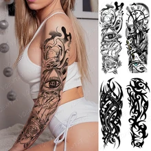 

Waterproof Temporary Large Arm Sleeve Tattoo Sticker Clock Eye Sail Rose Flame Totem Flash Tattoos Women Body Art Fake Tatto Man