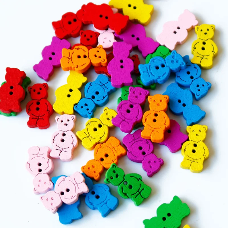 500pcs Flower Small Wood Button Colorful Cartoon Animal Bear Wooden Button Garment DIY Clothing Accessories Decorative Button