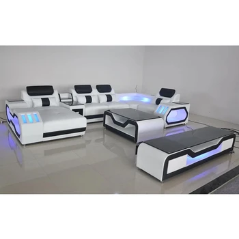 

Top real leather Wholesale living room furniture cheap leather corner sofa set 5 6 7 seater sectional sofa with Led light