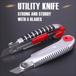 Couteau utilitaire en acier à haute teneur en carbone, 5 pièces, lame professionnelle de 18mm, couteau à papier peint Durable de haute qualité adapté à l'apprentissage au bureau 