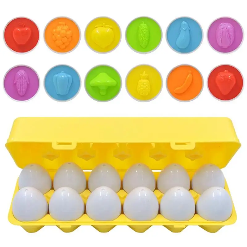 

12pcs /set Pairing Egg Color Recognition vegetable fruit Eggs Shape Kids Early Education Simulation Egg Box Puzzle Toys For Kid