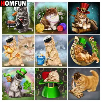 

HOMFUN Diamond Painting Full Square/Round Diamond "Cat hat cute pet" Pattern Embroidery Cross Stitch 5D Rhinestone Painting