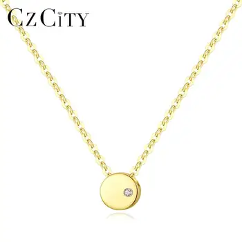 

CZCITY 100% 14K Gold Simple Round Pendant Necklace Choker for Women with One Shiny CZ Au585 14K Yellow Gold Fine Jewelry N14930