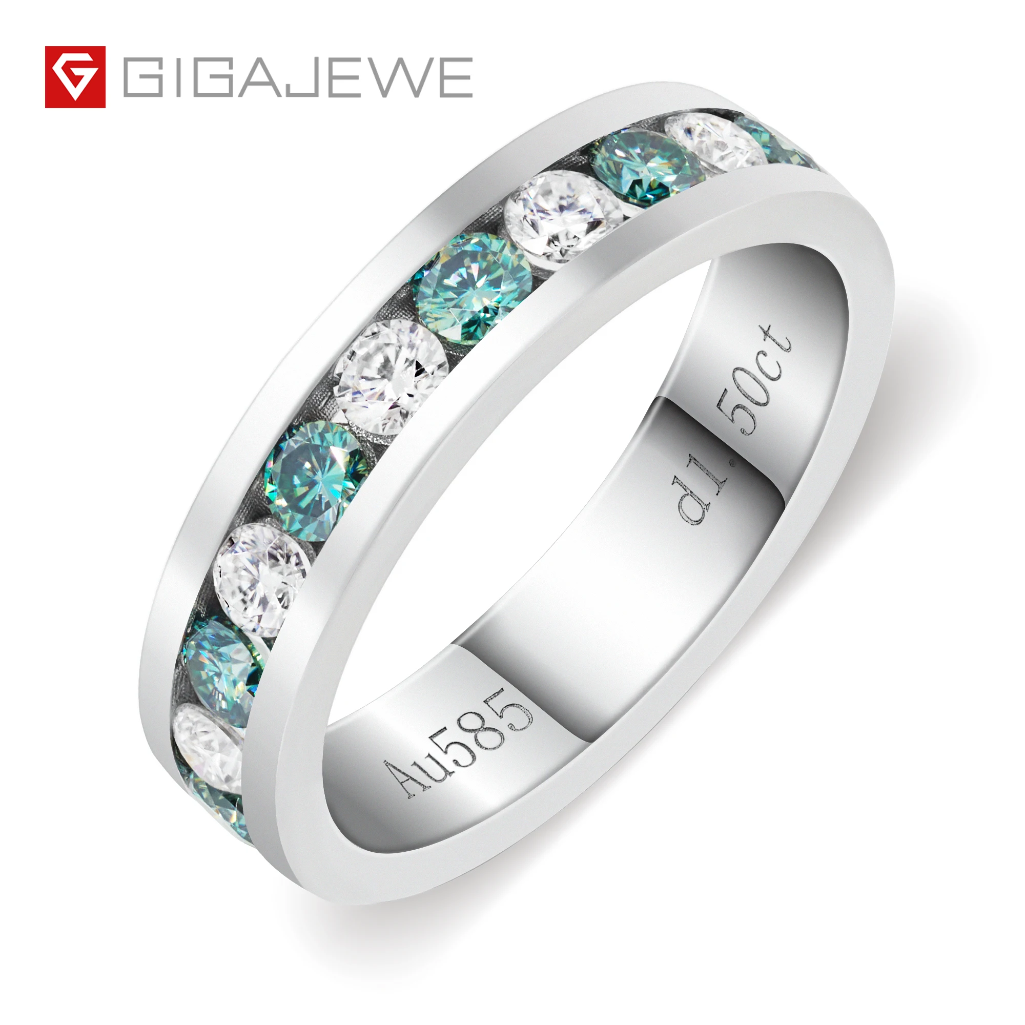 GIGAJEWE Mainstone 1.5ct 3 0mm D and Cyan Color Moissanite Round Cut VVS1 18K кольцо из белого золота ювелирное