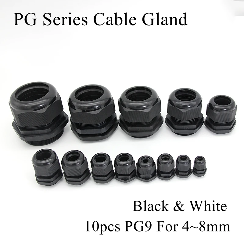 10 шт. PG9 кабельный ввод для 4-8 мм провода кабель CE белый черный IP68 водонепроницаемый нейлоновый пластик с резиновым уплотнительным кольцом уплотнение Прокладка подключения