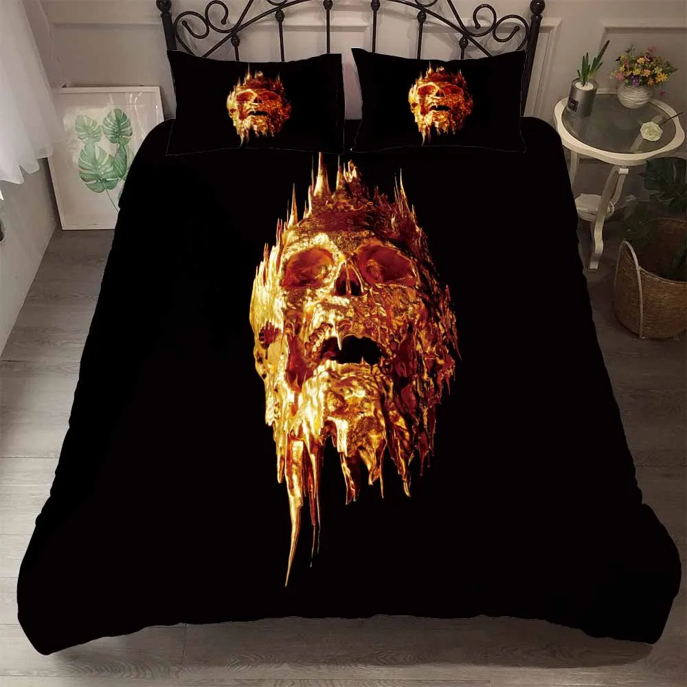

Suger Skull Bedding Set Black/Gold Microfiber Duvet Cover Bed Set AU/EU/US Size Boy Bed Linen Set with Pillowcase Bedclothes