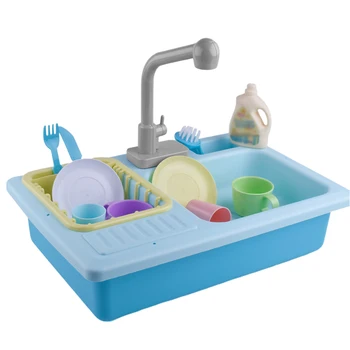 

House Play Pretend Game Simulation Tableware With Rotatable Faucet Kitchen Sink Toy Set Funny Utensils Parent Child Interactive