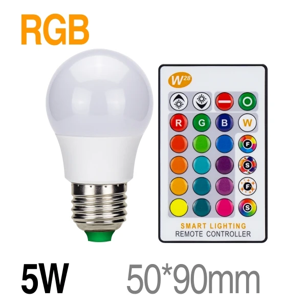 5W RGB Светодиодный RGB лампа 5 Вт 10 Вт 15 Вт E27 AC85-265V светодиодный светильник 16 изменяемый цвет RGB светодиодный светильник с функцией памяти+ ИК-пульт дистанционного управления - Испускаемый цвет: 5W RGB