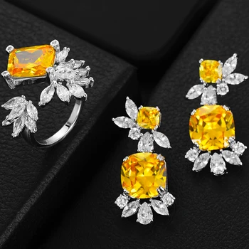 

SISCATHY Luxury Exquisite Candy Yellow Earrings Ring Cubic Zirconia Wedding Female Wedding Jewelry Sets Accessories High Quality
