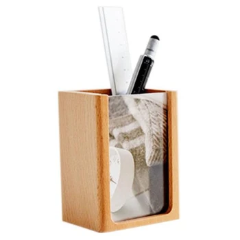 

HOT-Solid Wood Pen Holder Desktop Decoration Simple Storage Box Graduation Gift Wooden Photo Frame