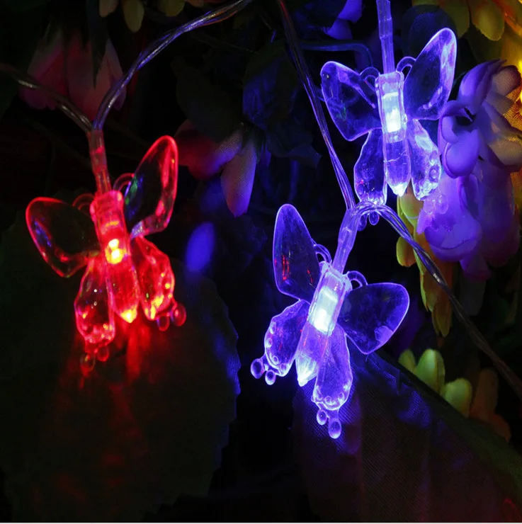 

Christmas Day Butterfly Light String 100LED Lantern Flashing Light String with Tail Insert Wedding Decoration Light