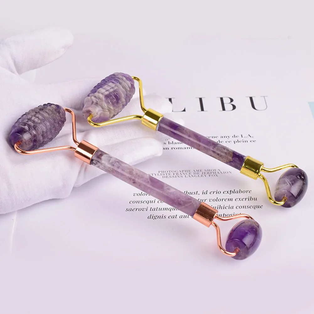 

Double Head Natural Rose Quartz Jade Roller Massage Face Lift Tools Real Green Jade Face Roller Amethyst Roller Facial Massager