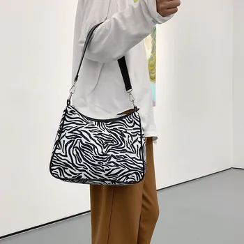 

Female Oxford Underarm Handbag Popular Simple Female Daily Bag Fashion Zebra Animal Pattern Women Shoulder Bag