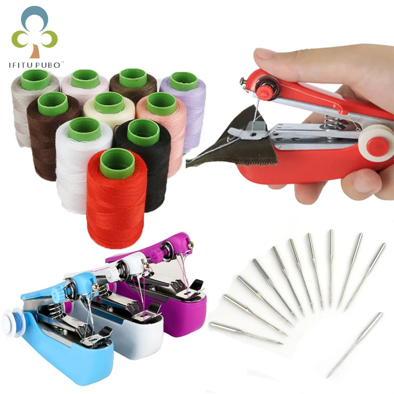 

1set Portable Manual Sewing Machine Simple Operation Sewing Needle Sewing Cloth Fabric spare Sewing Threads Needlework Tool ZXH