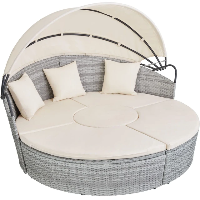 Canapé sectionnel rond en rotin avec sièges dans, lit de jour extérieur,  ampoules en toile rétractables, WUNICEF, adapté pour pelouse et jardin -  AliExpress