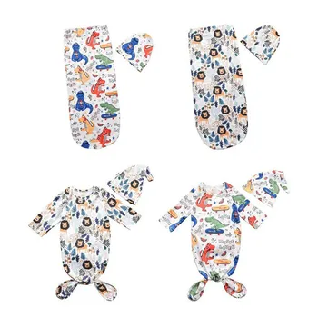 

Baby Sleeper Newborn Baby Boy Girl Nightgowns Dinosaur Knotted Sleep Gown Gender Pajamas Sleep Bag with Hat