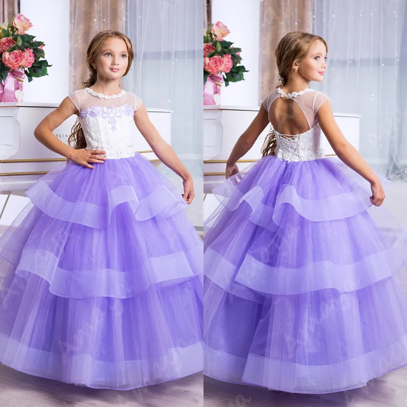 Amaya Purple Puffy Flower Girl Dresses for Wedding Ball Gown Sleeveless Ruffles Holy Communion Gowns Kids Prom Dress Vestidos | Свадьбы и