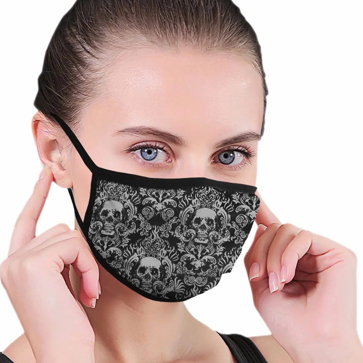 

Black Skull Damask Goth Gothic Unisex Dust Mask for Adult Kids Outdoor Sport Mouth Face Mask Washable Reusable