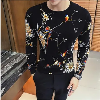 

Fancy Sweater 2018 Flower Pullover Sweater Men Korean Men Fashion Clothing Long Sleeve Knit Sweater Trui Heren Male Sweater