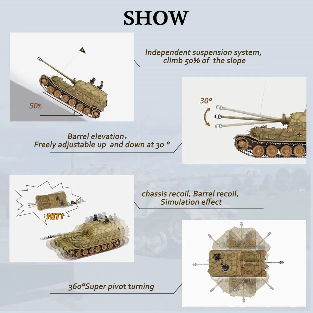 HOOBEN немецкий полный комплект 1/16 Elefant Jagdpanzer Ferdinand TANKS Радиоуправление полная