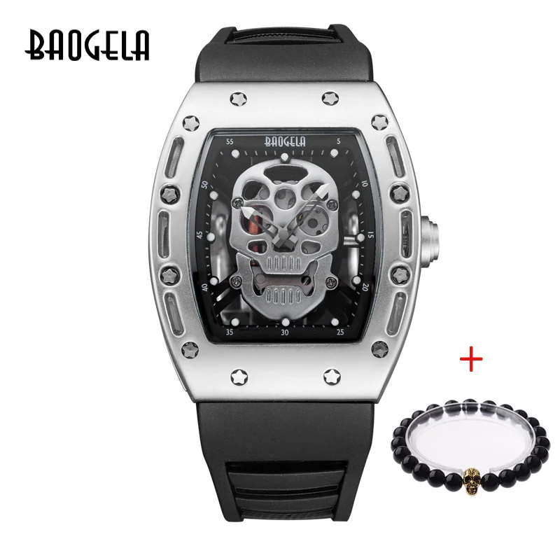 BAOGELA New Arrival Style Pirate Skull Quartz Men Watches Military Silicone Brand Mens Sports Watch Waterproof Relogio Masculino 