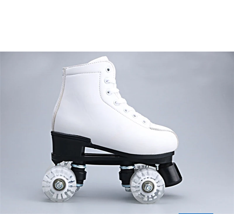 Женская и мужская обувь для скейтборда с двойными линиями для взрослых, обувь для скейтборда, ботинки из искусственной кожи, 4 колеса, противоударные, с тормозом, дышащие, белые - Цвет: PU Wheels