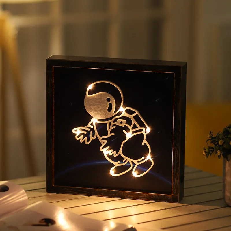 Hinnixy Nordic Bedside Lamp Retro Photo Frame Animal Plant Spacecraft Living Room Wall Decoration Christmas Gift Night Lights - Испускаемый цвет: Astronaut