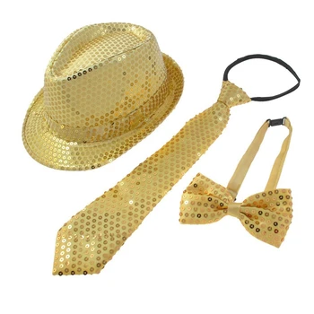 

Kostuem Sequin Decor Dance Costume Bow Tie Necktie Hat Set Yellow