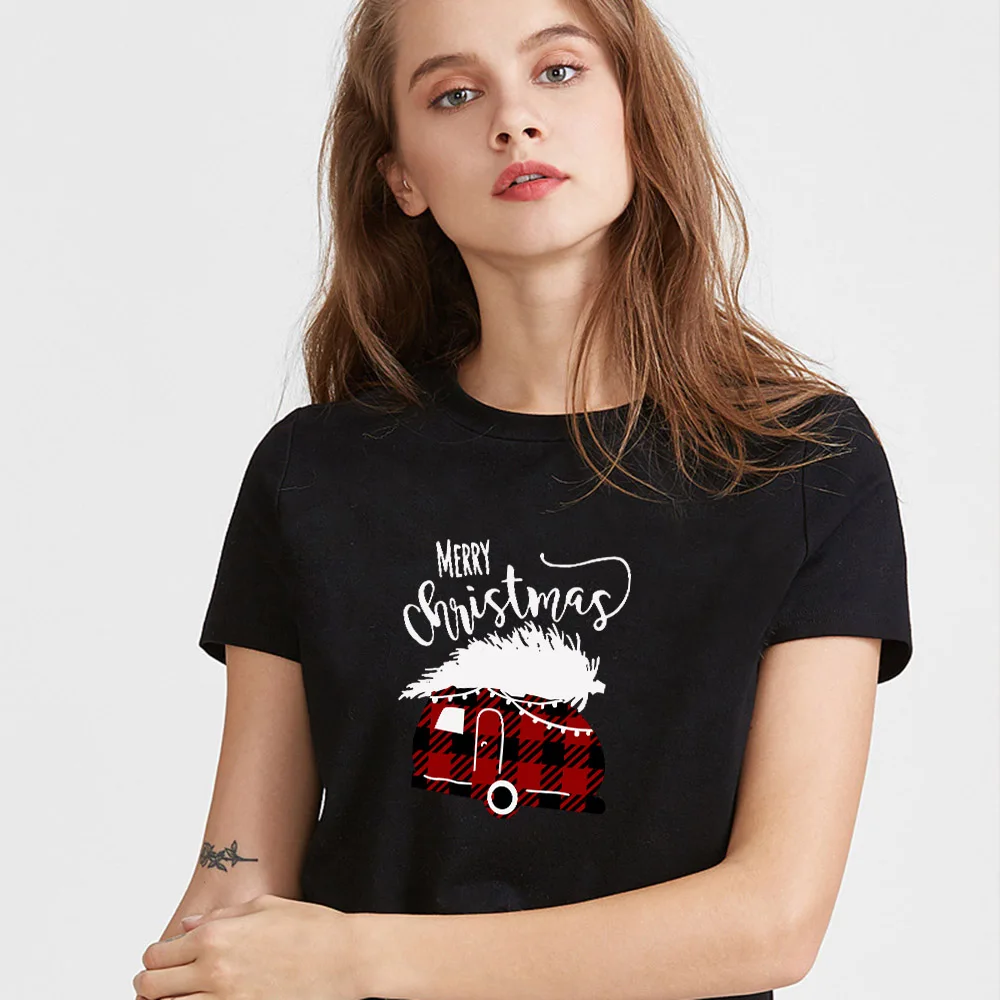 

2QIMU Womens Tshirt Merry Christmas Gothic Women Holidays T-shirts Graphic T Tops Printed Car Hot Tee Vintage Harajuku Shirt