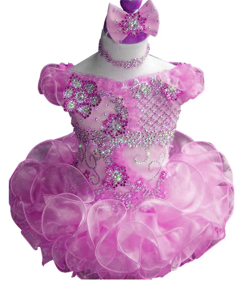 Мини-платье для маленьких девочек со стразами и кристаллами tMiss National Cupcak Pageant, детское праздничное рождественское платье для маленьких девочек - Цвет: Hot Pink