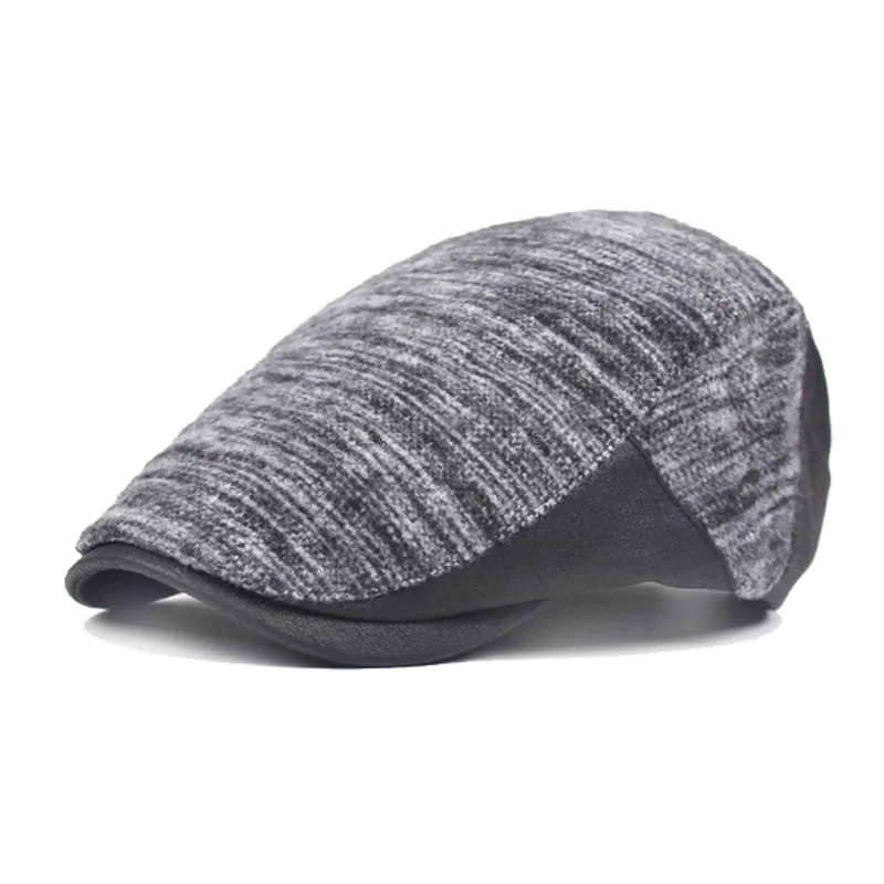 Mens Newsboy Hat Knitted Cotton Hat Golf Driving Peaked Flat Cabbie Beret Cap - Цвет: 01