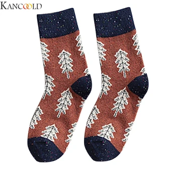 

KANCOOLD Ladies Fashion Thick Wool Socks Cartoon Small Tree Christmas Winter Casual Women's Socks In Tube Cotton Socks