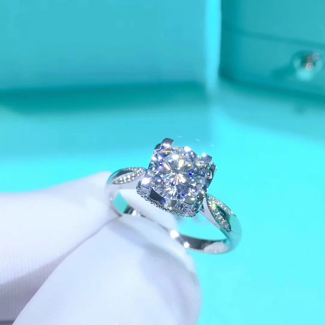 Круглое серебряное кольцо с муассанитом, 1ct D VVS, роскошное женское кольцо с муассанитом