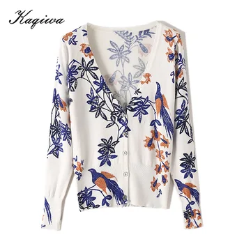 

Printed knitwear cardigan figure slim spring new thin sweater small coat V-neck Cape color pattern female cashmere sweater women