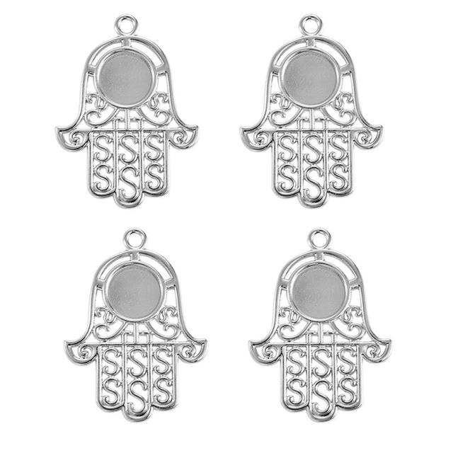 Life Tree Hand Palm Charm Dream Catcher Pendant Blank Bezel Tray 14mm Cabochon Base Setting DIY Necklace Jewelry Findings