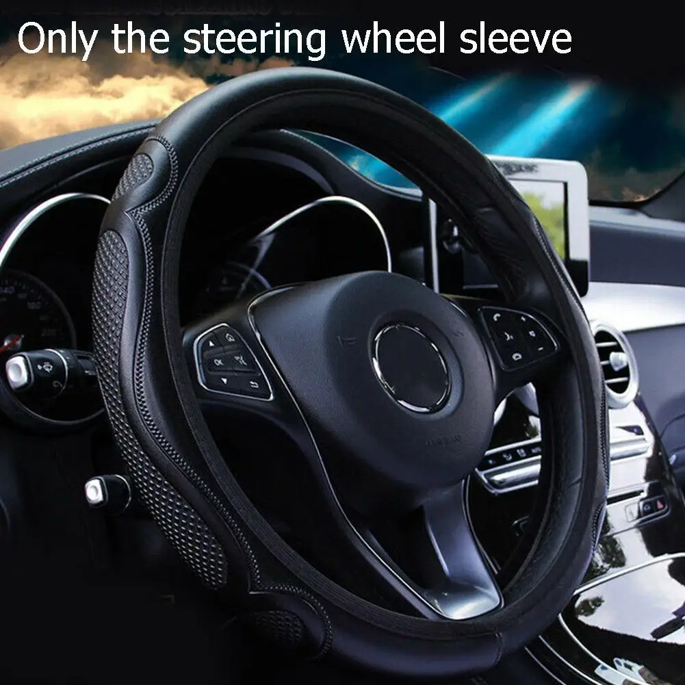 

2019 Black Car Sport Steering Wheel Cover Leather Auto Steering Covers Universal 38CM wheel covers Car Inter Accessories
