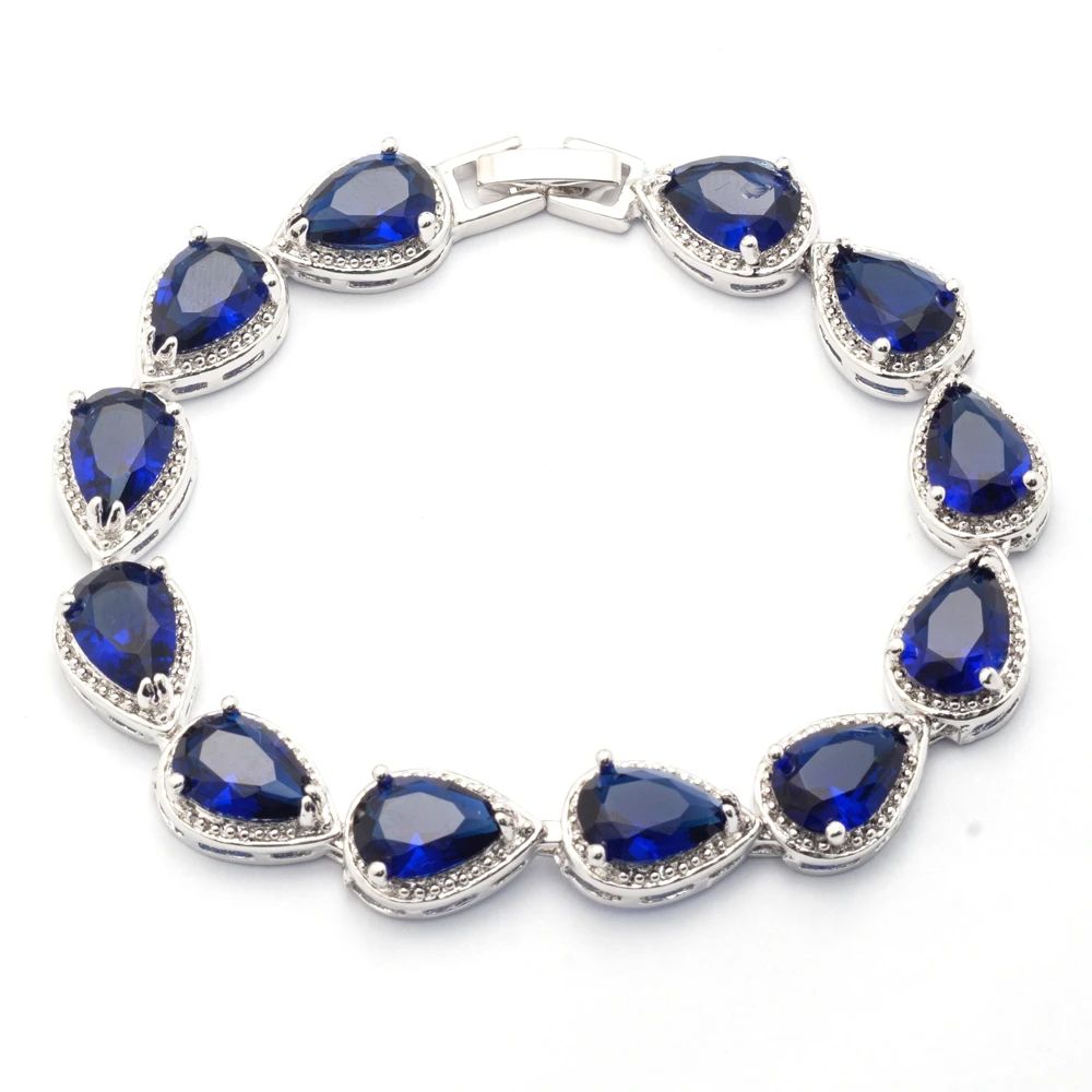 Вечерние браслеты с подвесками, AAA, темно-синий кубический цирконий, CZ, свадебные ювелирные изделия, белое золото, заполненные геометрическими цепочками, браслеты для женщин
