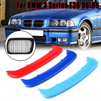 

3Pcs/set 11 Bar ABS 3D Car Covers Front Kidney Grille Trim Sport Strip Clip For BMW 3 Series E36 1996 1997 1998
