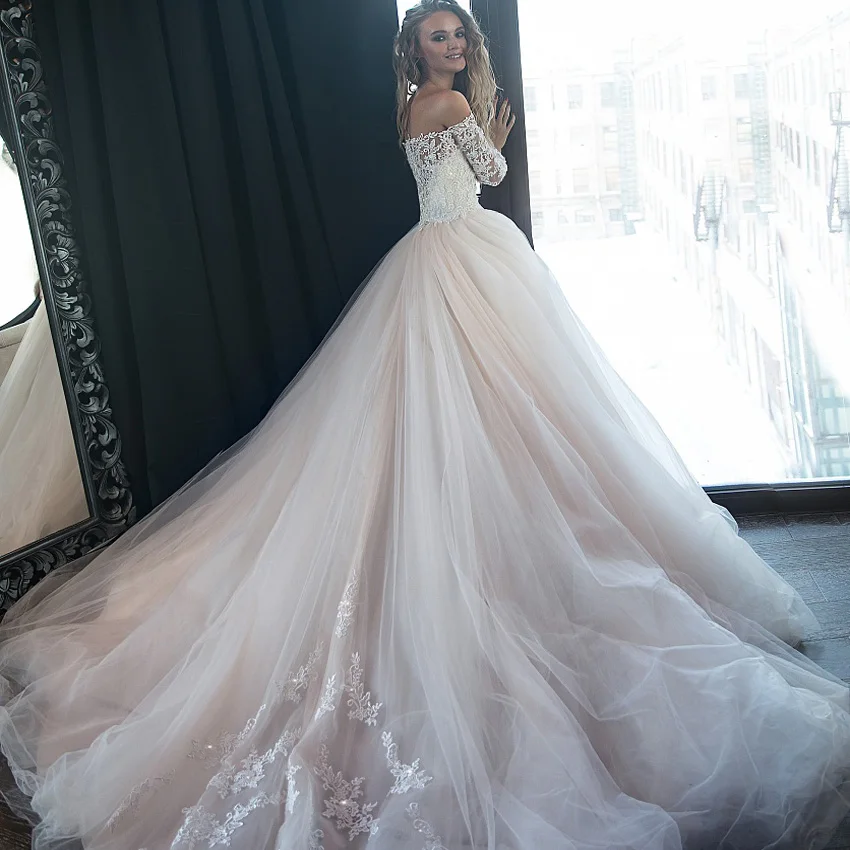 ADLN с длинными рукавами кружевное свадебное платье es свадебное платье принцессы с v-образным вырезом Аппликация Vestido De Novia свадебное платье для невесты на заказ