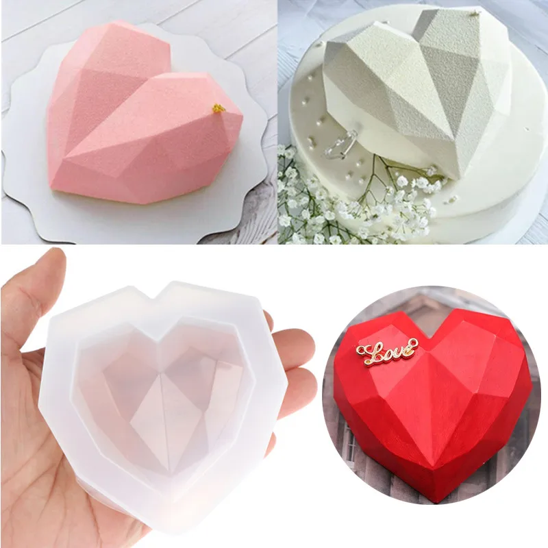 POFET 2 stampi per sapone a forma di cuore a forma di diamante, 1 cavità in silicone per sapone, stampi artigianali fai da te